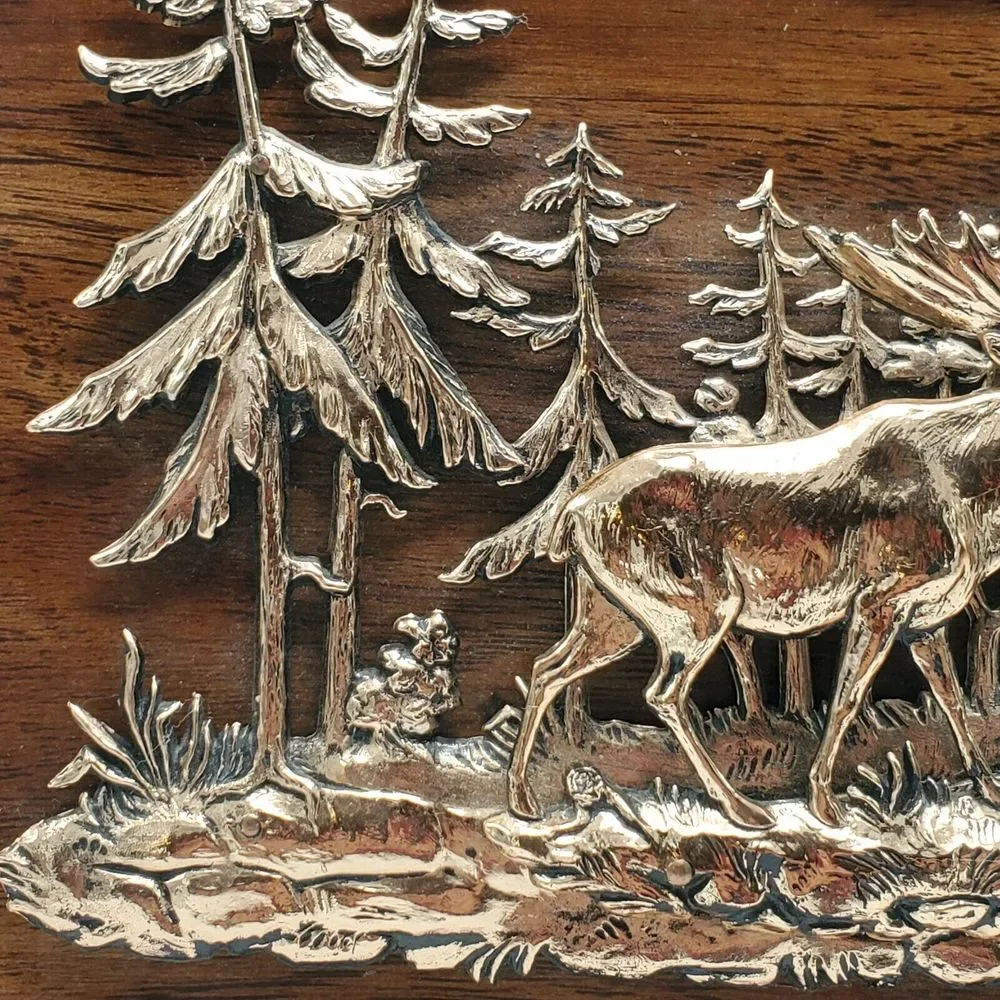 Vintage A&J Copper & Wood 3D Moose Wall‎ Hanging Plaque Made in Canada Cabin